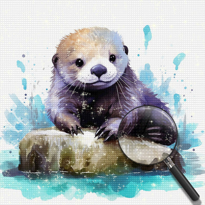 Otter auf einem Felsen im Wasser Diamond Painting