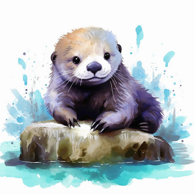 Otter auf einem Felsen im Wasser Diamond Painting