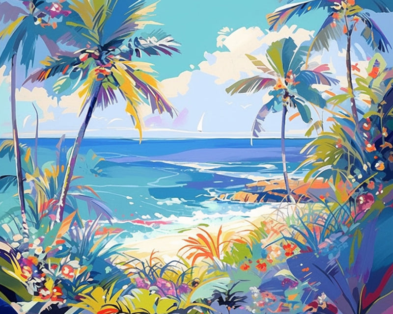 Palmen am Meer Diamond Painting