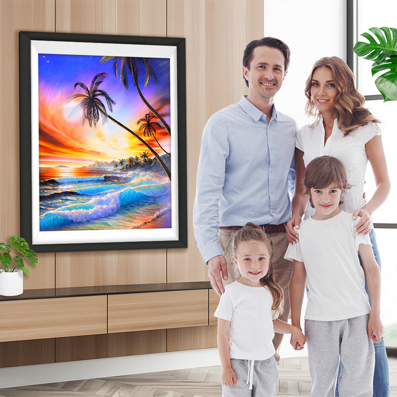 Palmen und Meer bei Sonnenuntergang Diamond Painting