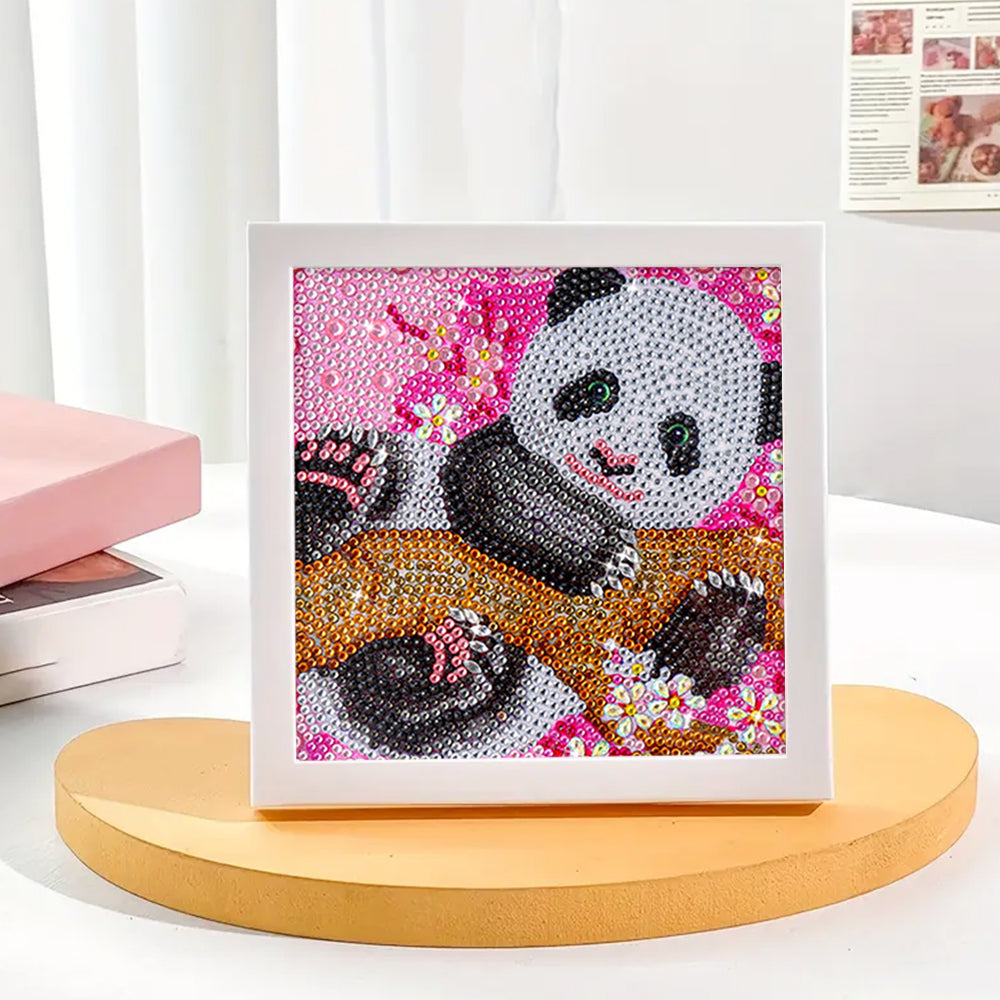 Panda auf dem Blumenbaum Mini-Kristallpünktchen Diamond Painting