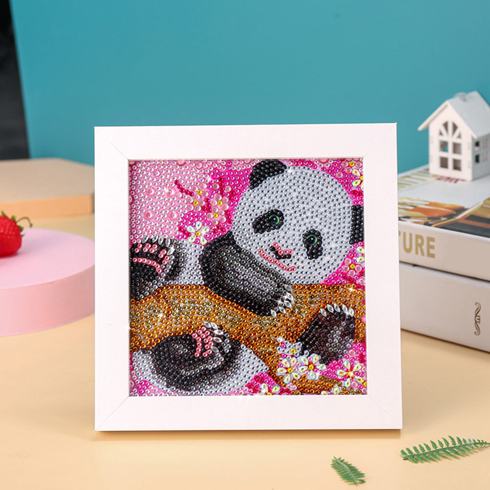 Panda auf dem Blumenbaum Mini-Kristallpünktchen Diamond Painting