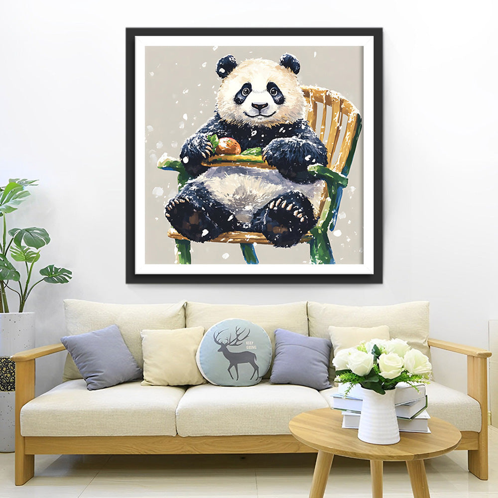 Panda auf einem Bambusstuhl sitzend Diamond Painting