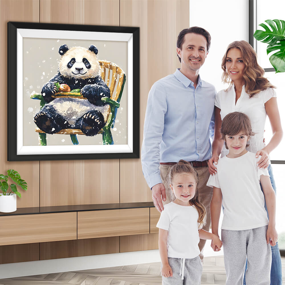Panda auf einem Bambusstuhl sitzend Diamond Painting