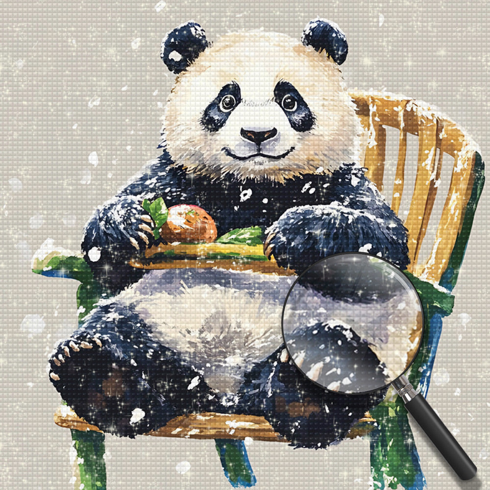 Panda auf einem Bambusstuhl sitzend Diamond Painting