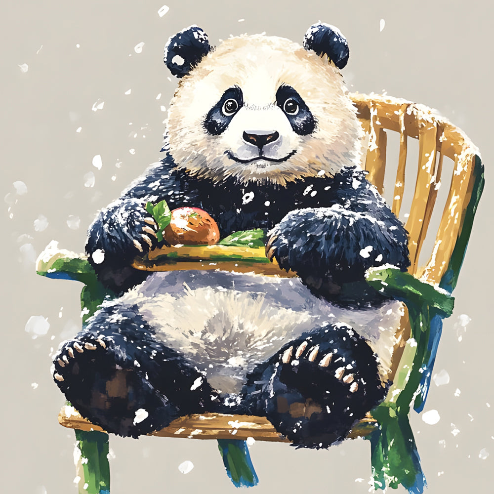 Panda auf einem Bambusstuhl sitzend Diamond Painting