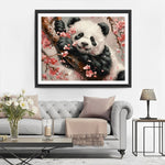 Panda auf einem rosa Blumenbaum Diamond Painting