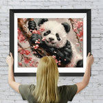 Panda auf einem rosa Blumenbaum Diamond Painting