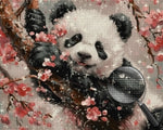 Panda auf einem rosa Blumenbaum Diamond Painting