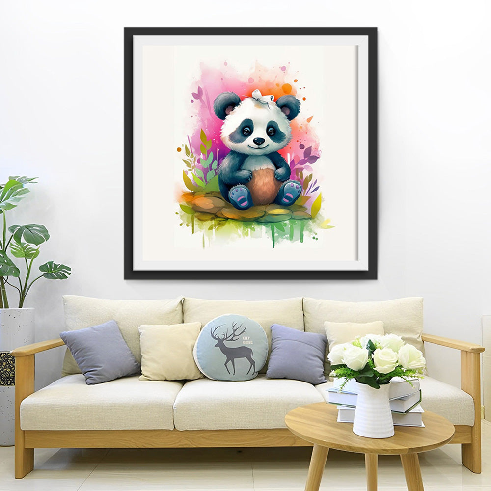 Panda auf einem Steinhaufen sitzend Diamond Painting