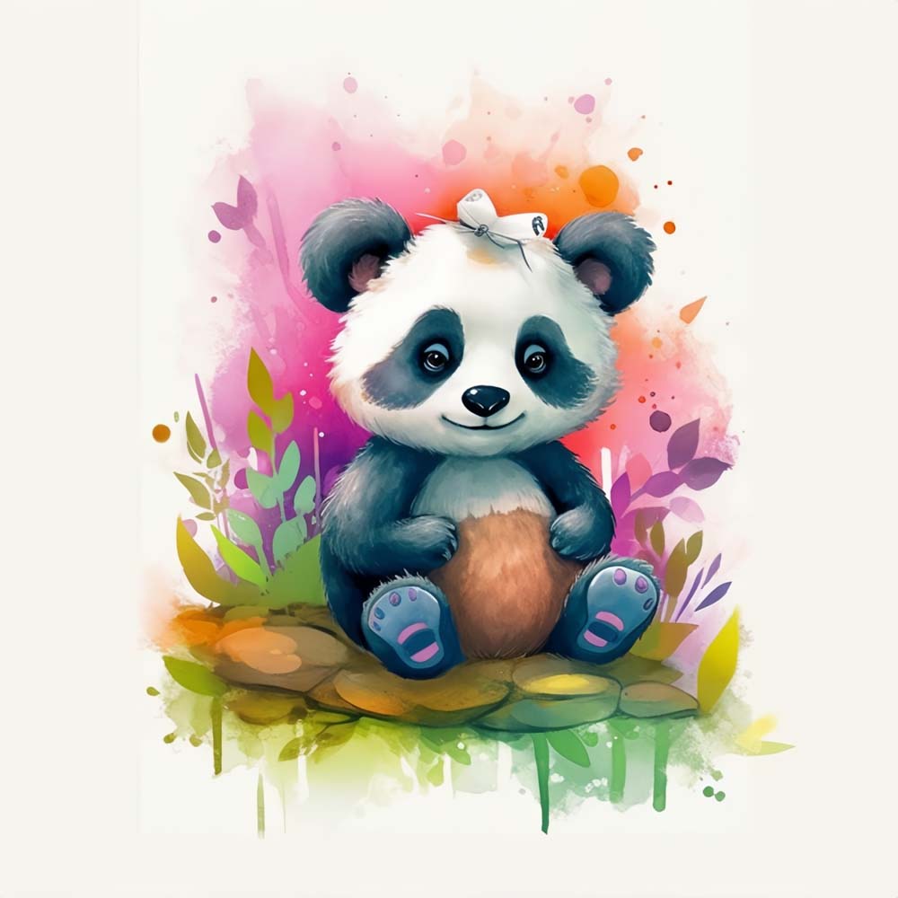 Panda auf einem Steinhaufen sitzend Diamond Painting