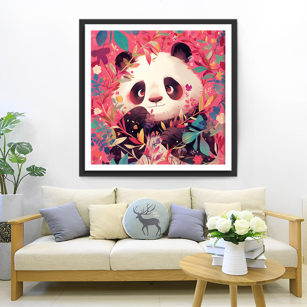 Panda auf Rosa Hintergrund Diamond Painting