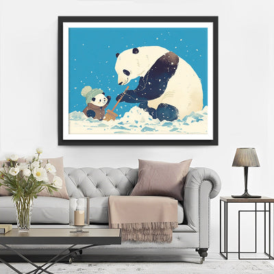 Panda und Baby-Panda im Schnee Diamond Painting