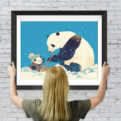 Panda und Baby-Panda im Schnee Diamond Painting