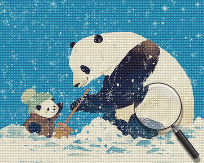 Panda und Baby-Panda im Schnee Diamond Painting