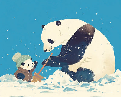 Panda und Baby-Panda im Schnee Diamond Painting