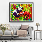 Panda und Roter Panda auf dem Ast Diamond Painting