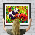 Panda und Roter Panda auf dem Ast Diamond Painting