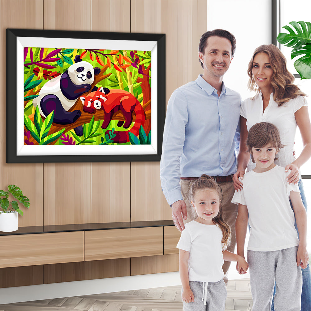 Panda und Roter Panda auf dem Ast Diamond Painting