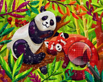 Panda und Roter Panda auf dem Ast Diamond Painting