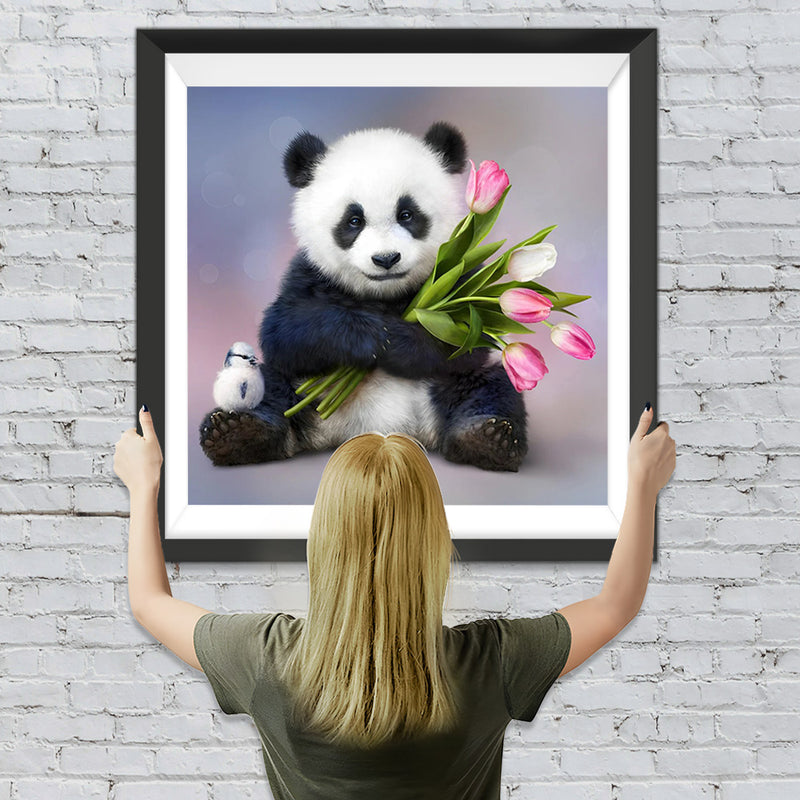 Panda und Tulpen Diamond Painting