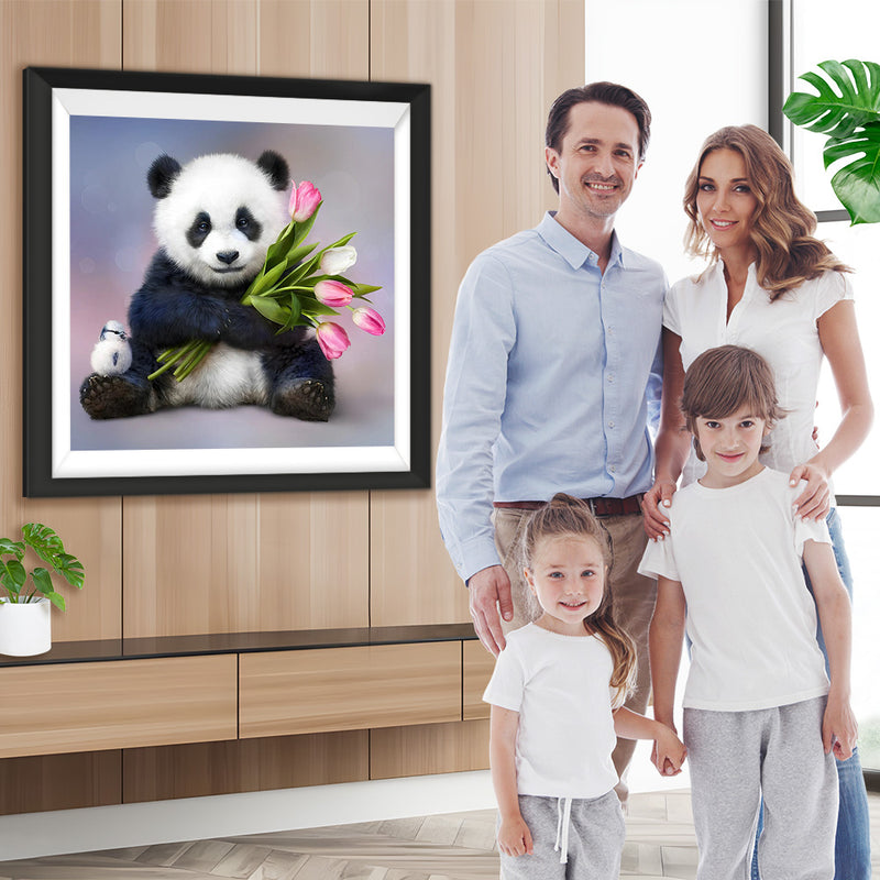 Panda und Tulpen Diamond Painting