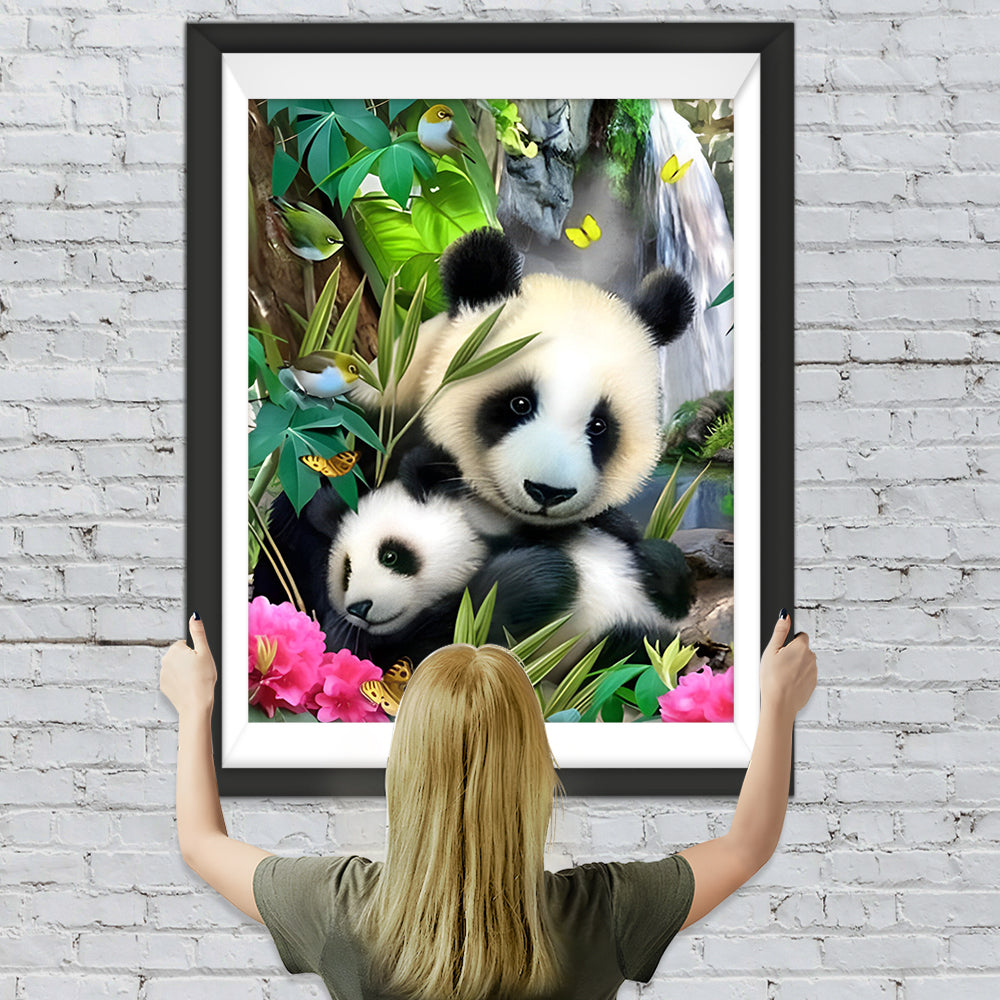 Pandas am Wasserfall Diamond Painting