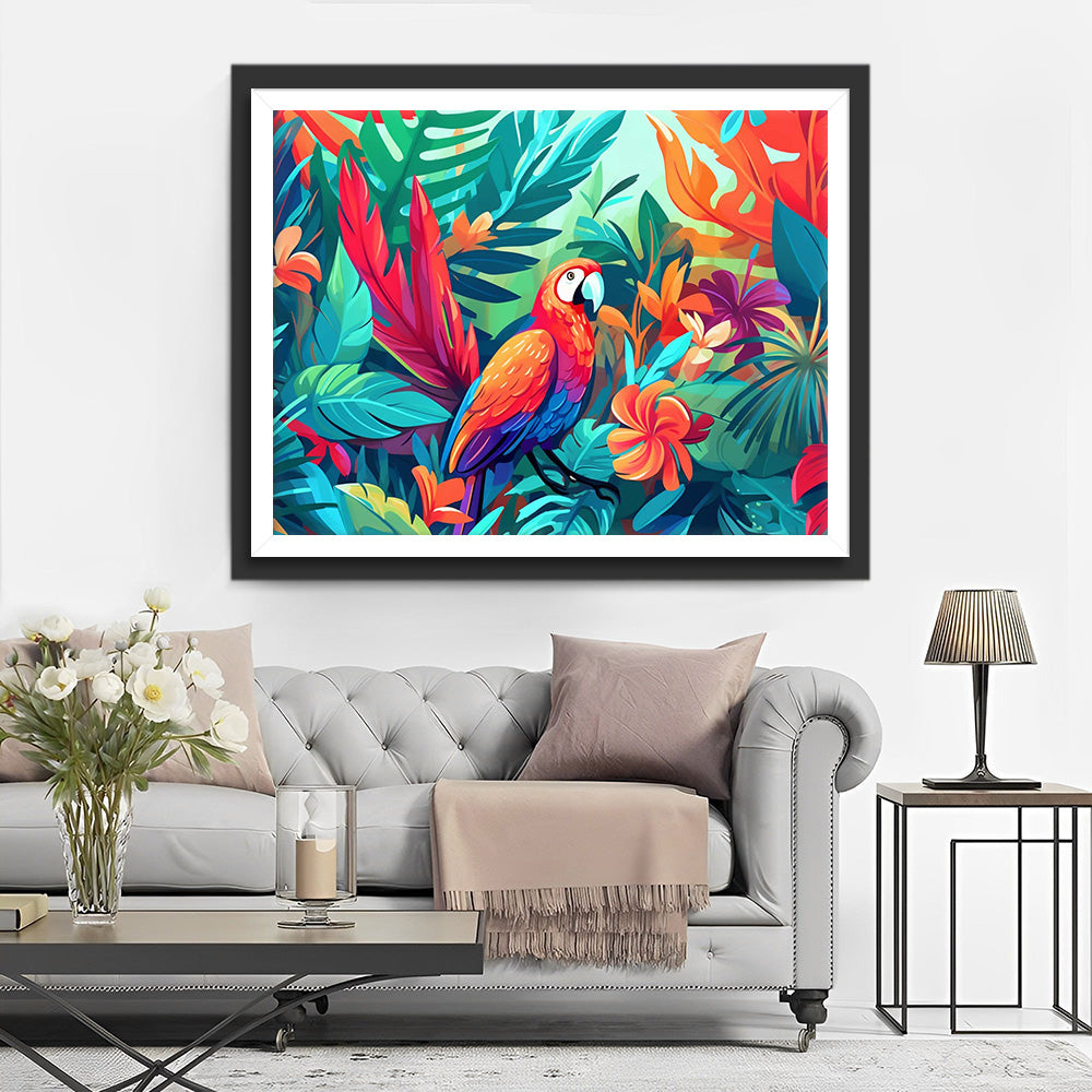 Papagei unter Blättern Diamond Painting