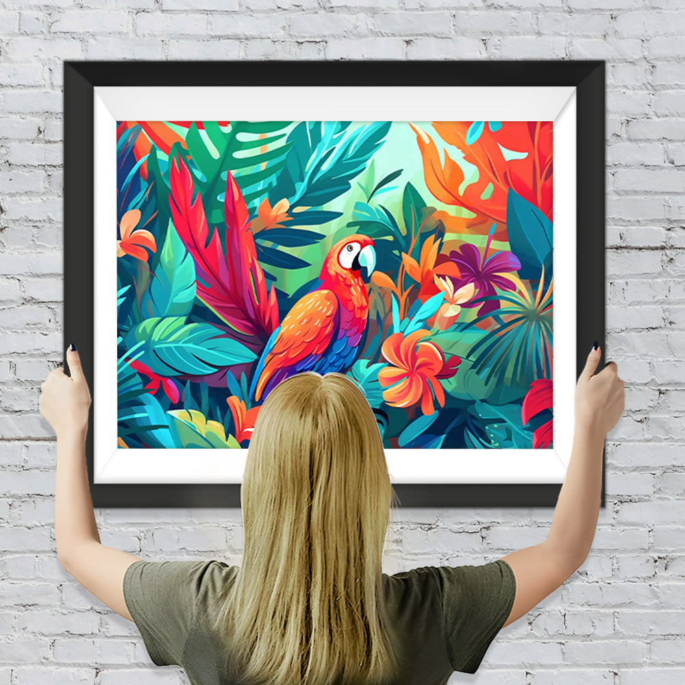 Papagei unter Blättern Diamond Painting