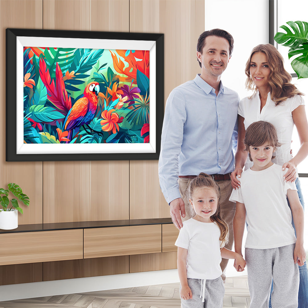 Papagei unter Blättern Diamond Painting