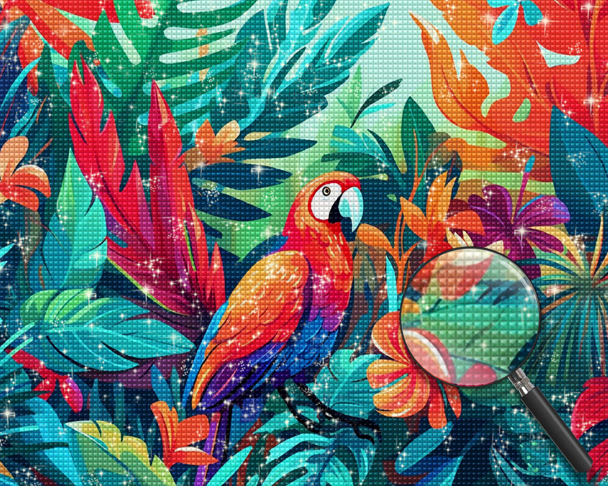 Papagei unter Blättern Diamond Painting