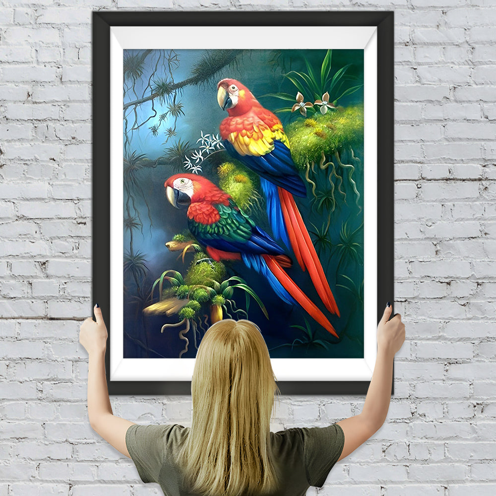 Papageien auf einem Baumstamm Diamond Painting