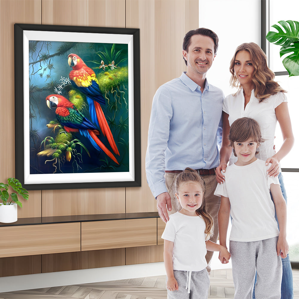 Papageien auf einem Baumstamm Diamond Painting