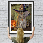 Papierschneiden Katze mit Hexenhut an Halloween Diamond Painting