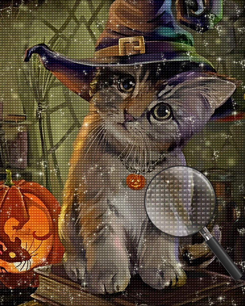 Papierschneiden Katze mit Hexenhut an Halloween Diamond Painting