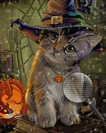 Papierschneiden Katze mit Hexenhut an Halloween Diamond Painting