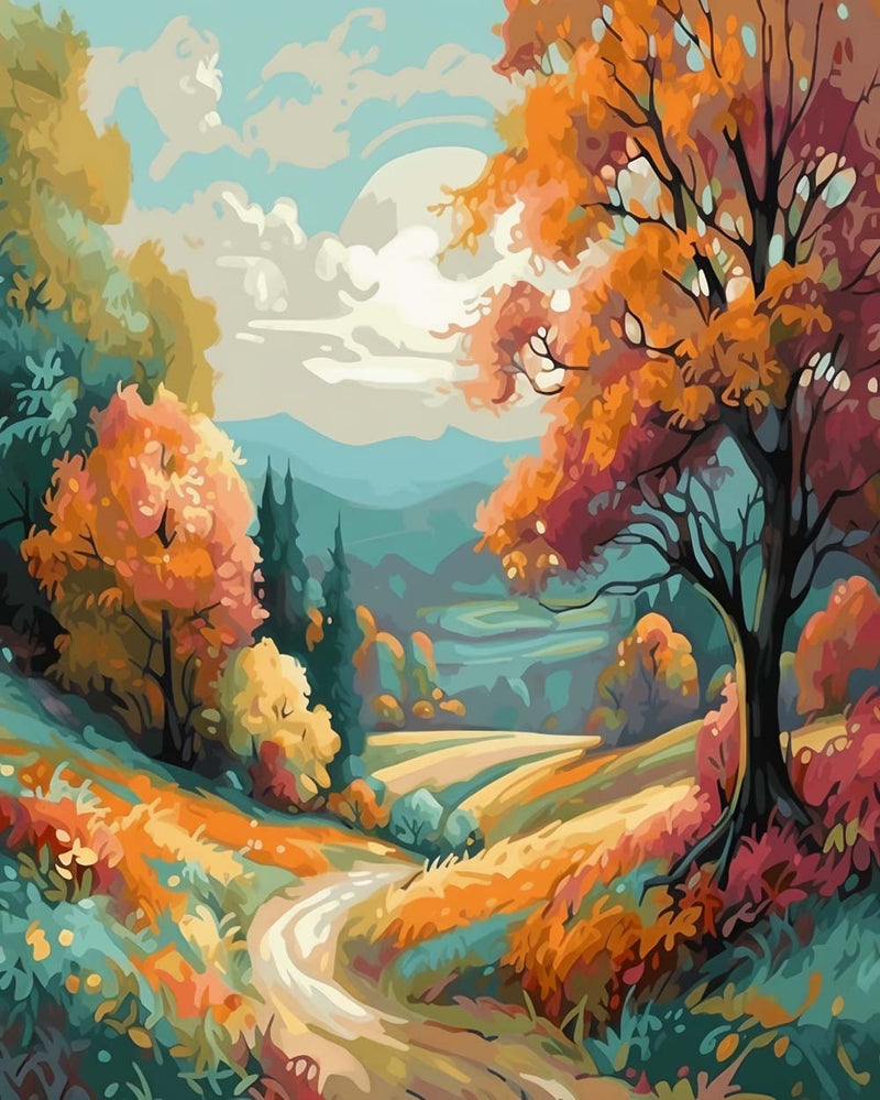Pfad im Herbstwald Diamond Painting