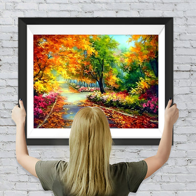 Pfad im Wald im Herbst Diamond Painting