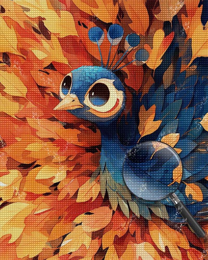 Pfau und Ginkgoblätter Diamond Painting