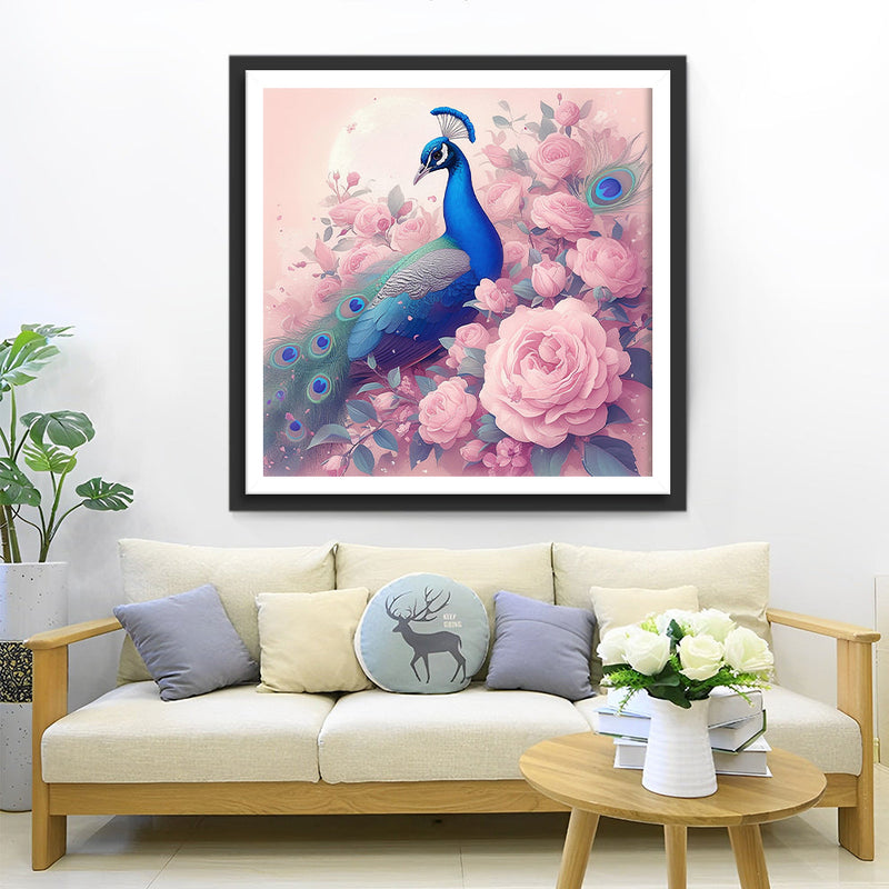 Pfau und Rosa Blumen Diamond Painting