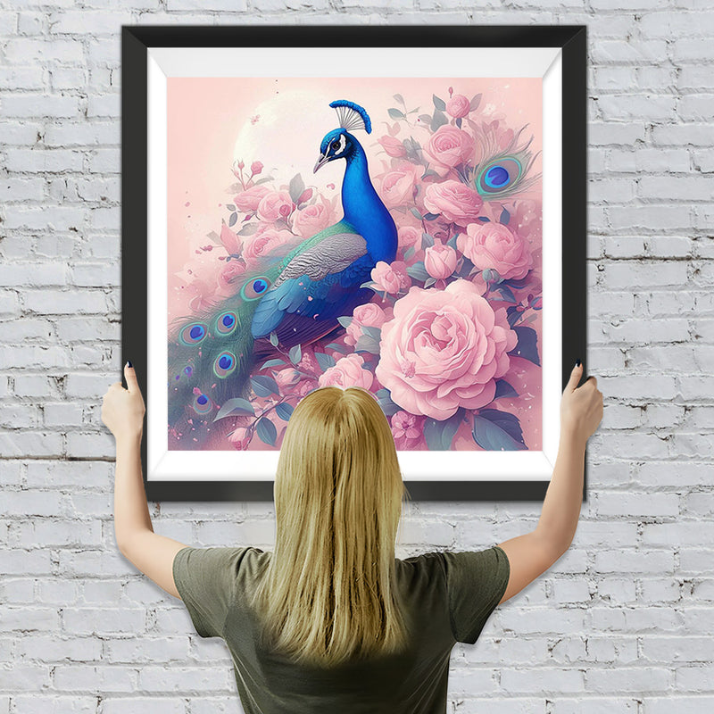 Pfau und Rosa Blumen Diamond Painting