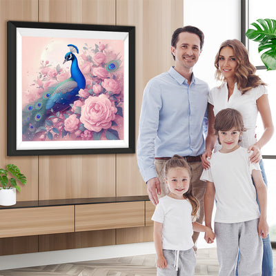 Pfau und Rosa Blumen Diamond Painting