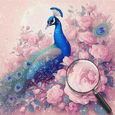 Pfau und Rosa Blumen Diamond Painting