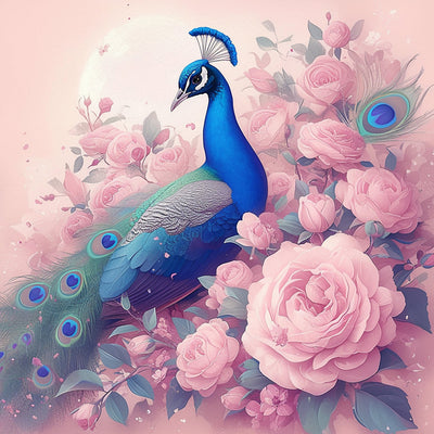 Pfau und Rosa Blumen Diamond Painting