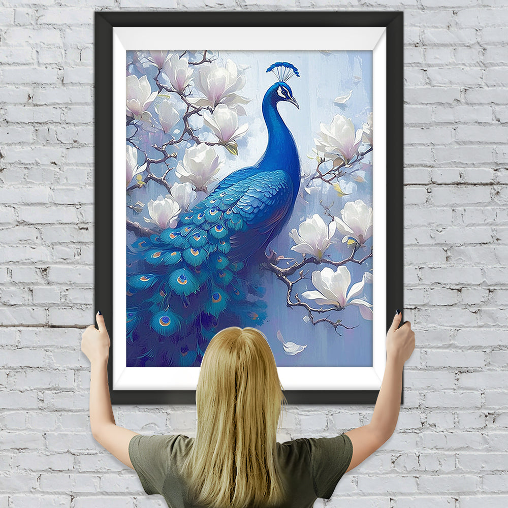 Pfau und Weiße Magnolien Diamond Painting