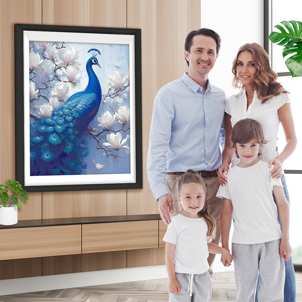 Pfau und Weiße Magnolien Diamond Painting