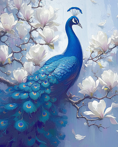 Pfau und Weiße Magnolien Diamond Painting