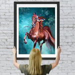 Pferd im Wald mit grünem Licht Diamond Painting