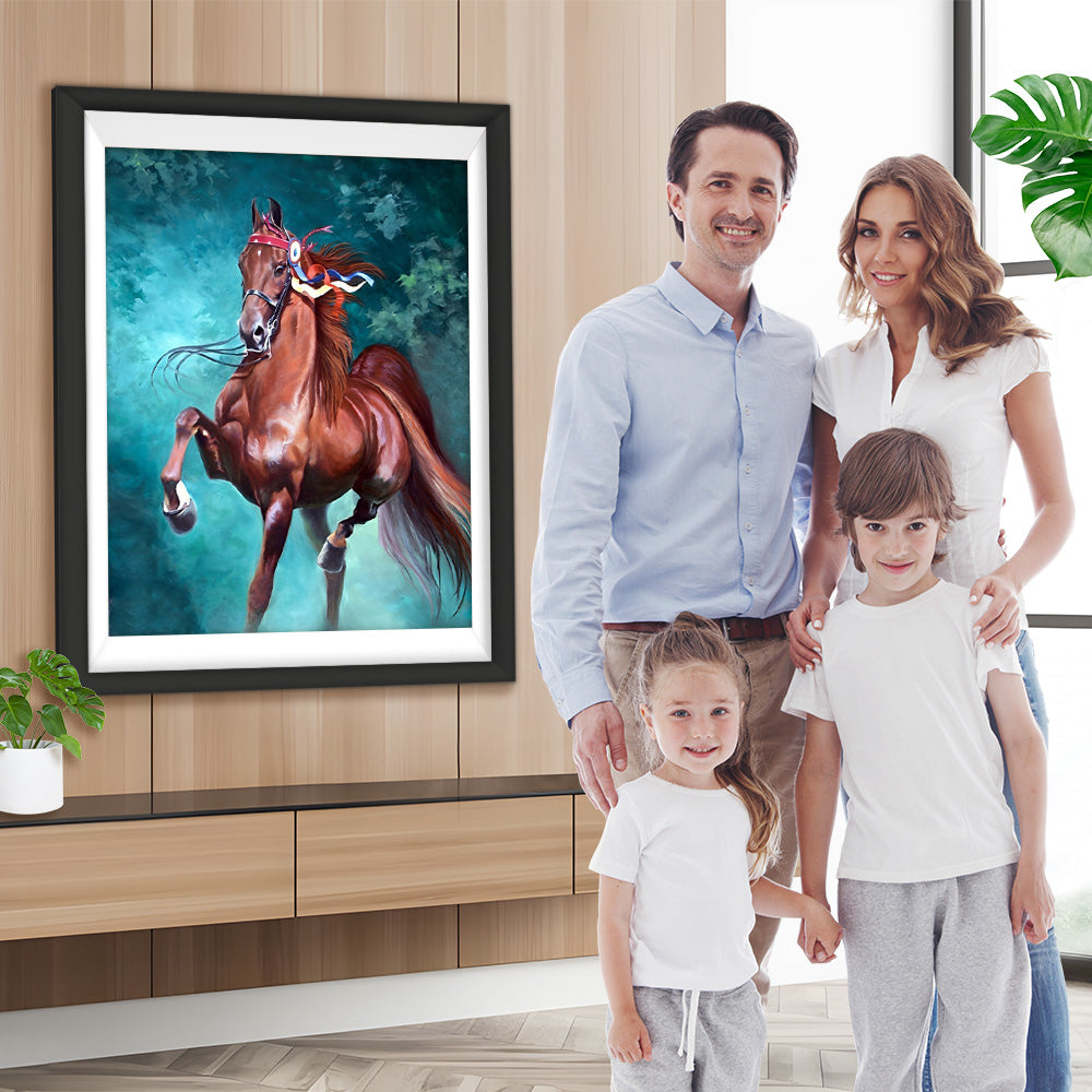 Pferd im Wald mit grünem Licht Diamond Painting