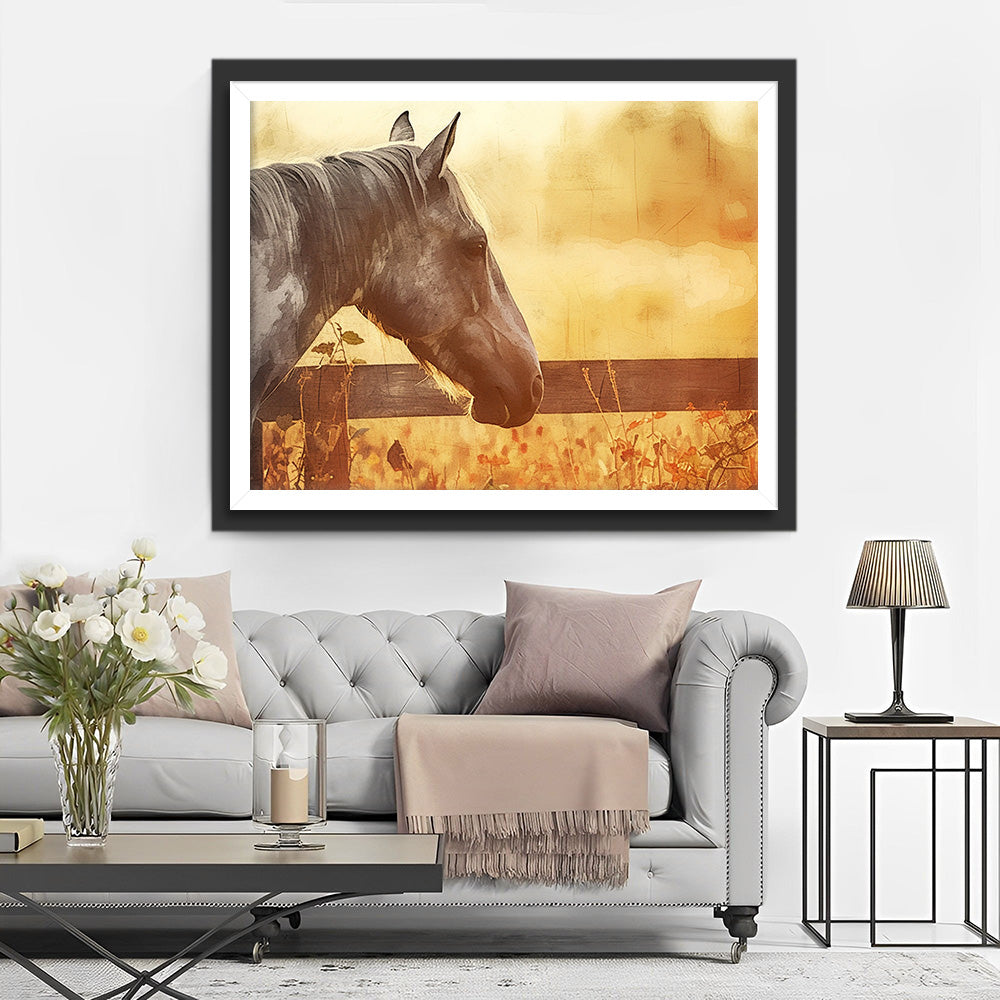 Pferd in der Abenddämmerung im Herbst Diamond Painting